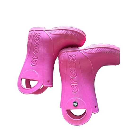 Crocs girls rainboots sz 2 pink pull on w/handles rubber boots youth - Picture 7 of 9